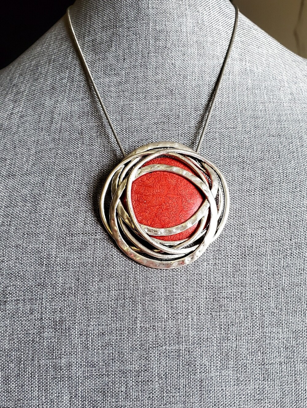 Large Resin Faux Coral Slide Pendant Necklace